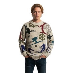 BOSTON TRADERS SKIING SWEATER XL 100% WOOL NATIVE AMERICAN INSPIRED MENS UNISEX